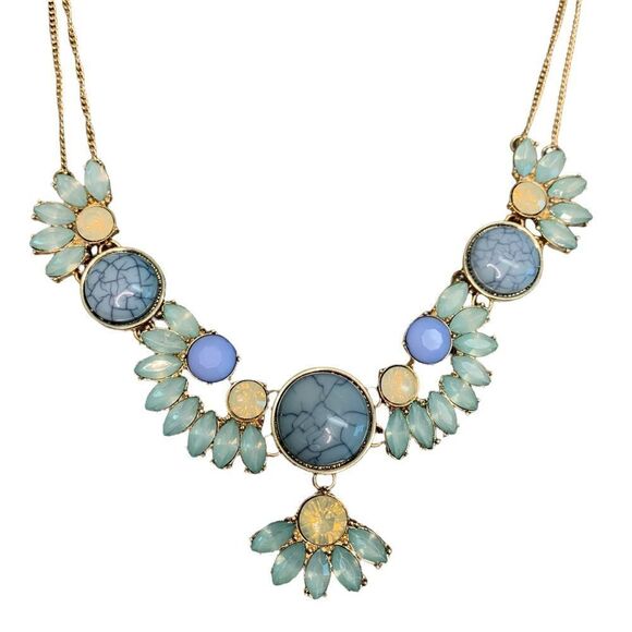 PASTEL marbled blue greenish opalescent rhinestone gem jewelled necklace - Picture 1 of 8